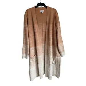 Denim & Co Peach Ombre Space Dye Open Front Duster Cardigan Sweater Plus Size 4X